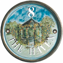 7 Inch House Name Plaque with a Woodland Gazebo