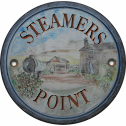 7 Inch House Plaque with a Wishing Well & Train Scene