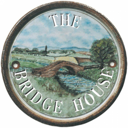 7 Inch Pottery House Plaque with Countryside River