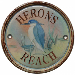 10 Inch Pottery House Sign with Heron in Water