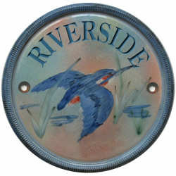 10 Inch Terracotta House Sign with Flying Kingfisher