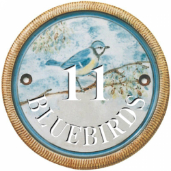 8 Inch House Name Plaque with Blue Tit on Branch