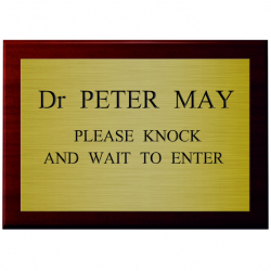 6 x 4 Inch Engraved Brass Sign with Mahogany Mount